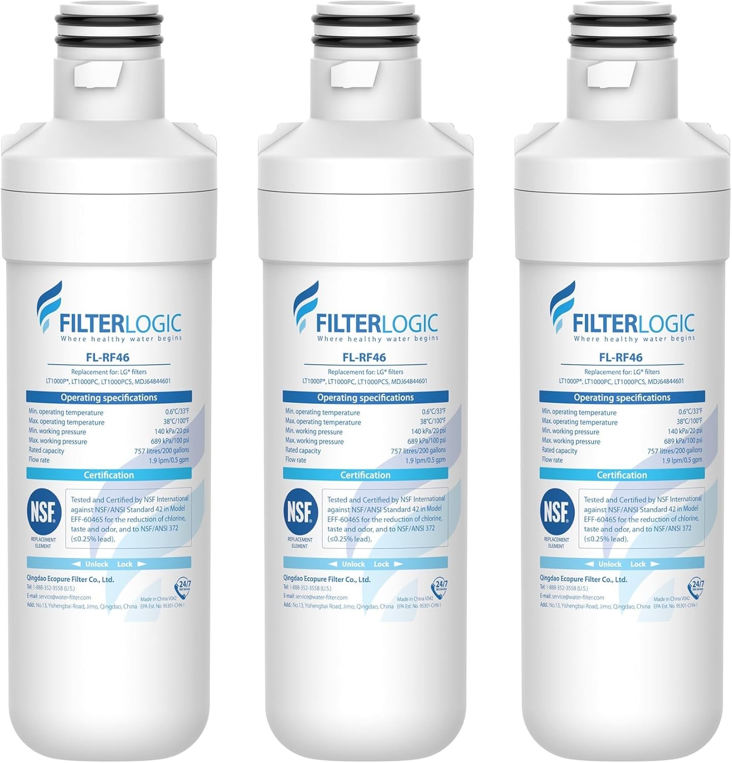 Filterlogic LT1000PC Refrigerator Water Filter, Replacement for LG, 3 Filters gallery