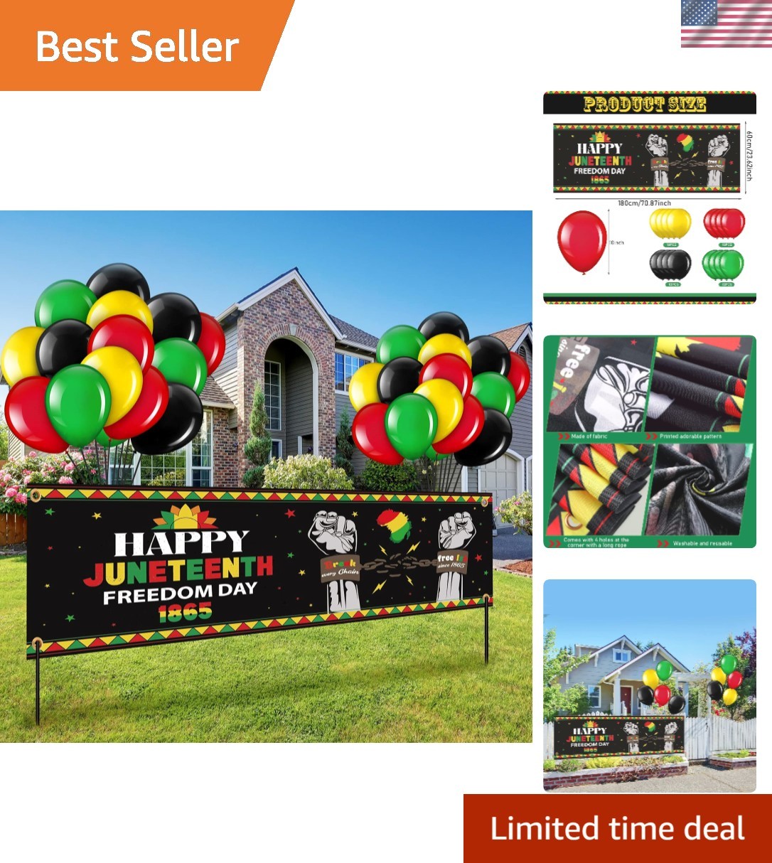 Wettarn 41 Pieces Happy Juneteenth Decorations Large Fabric June 19th Yard Sign gallery