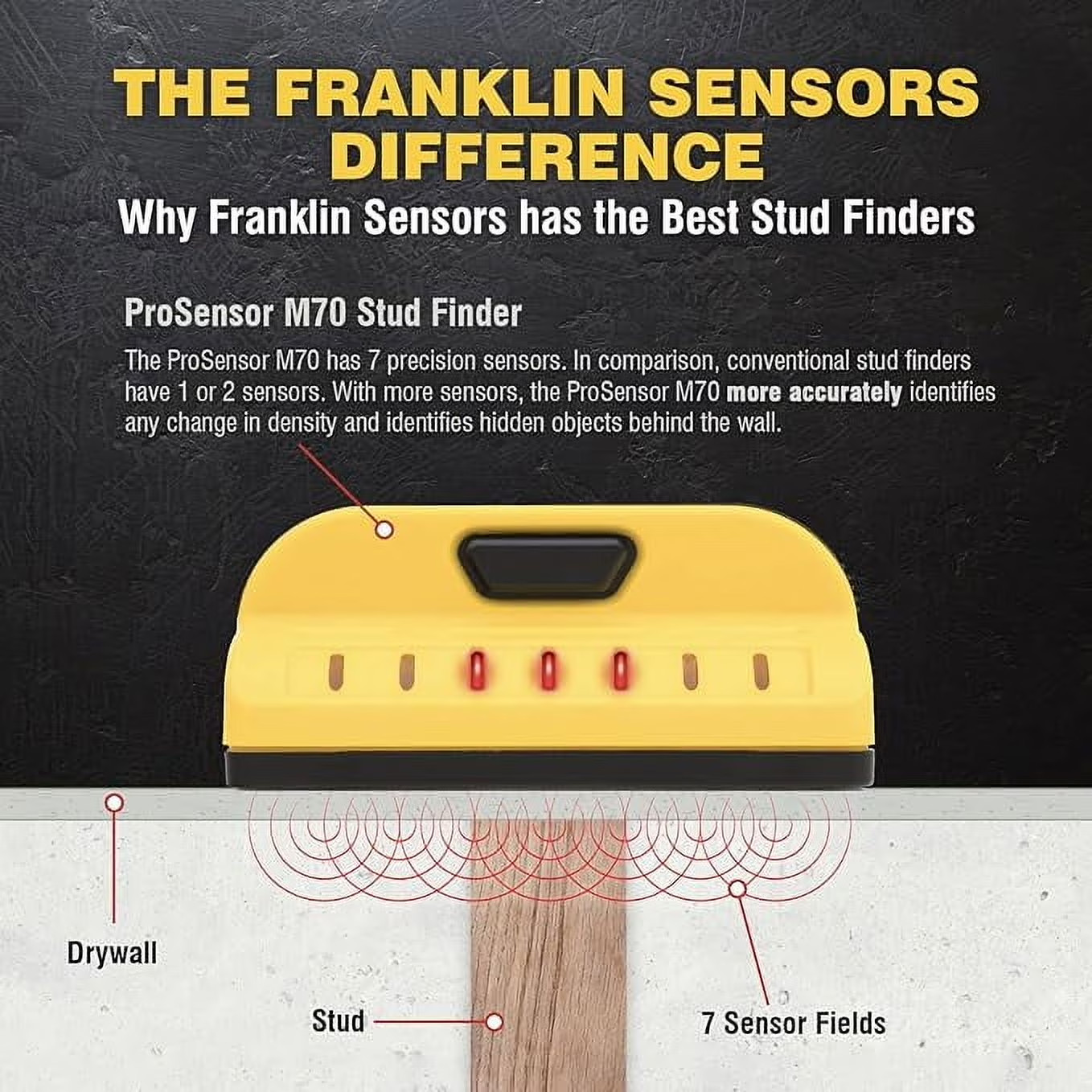 Franklin Sensors ProSensor M70 Stud Finder with 7-Sensors, Wood & Metal Stud gallery