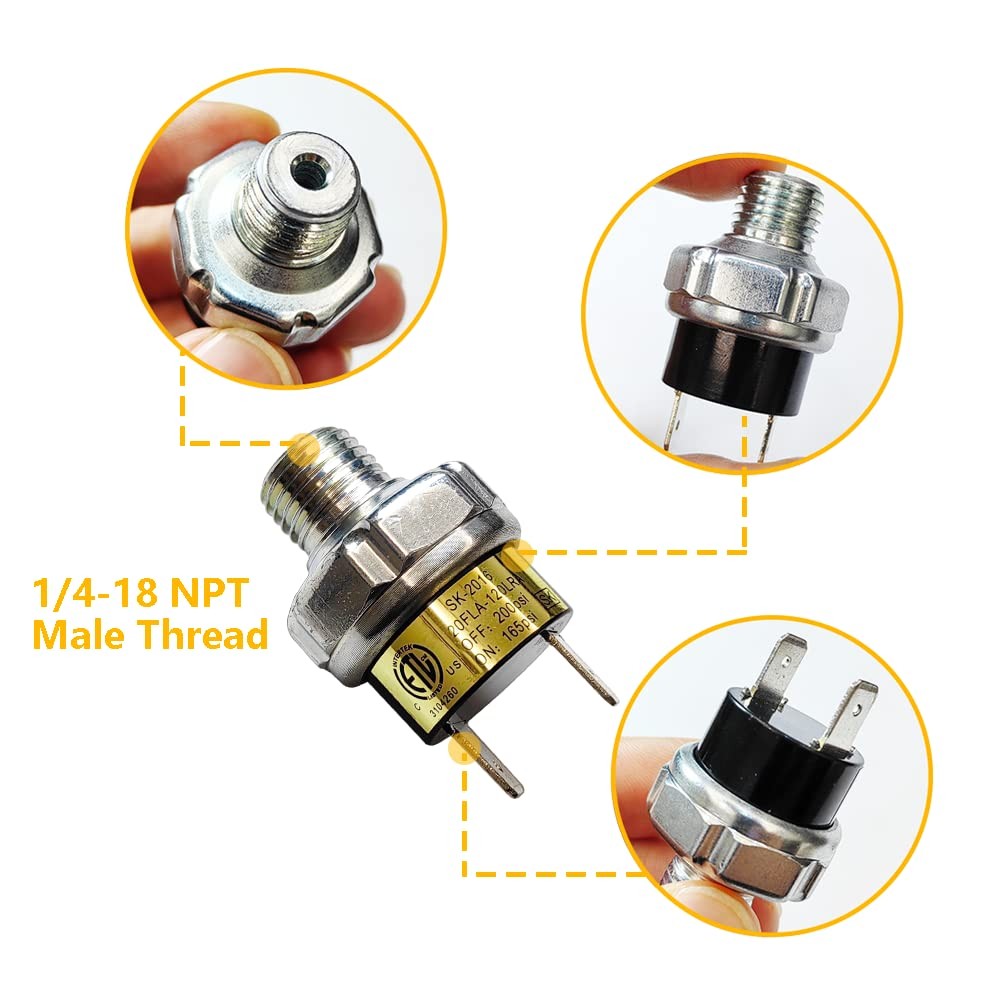 Air Pressure Switch 165-200 PSI Tank Mount Type Thread 1/4" NPT 12V 24V DC Ai... gallery