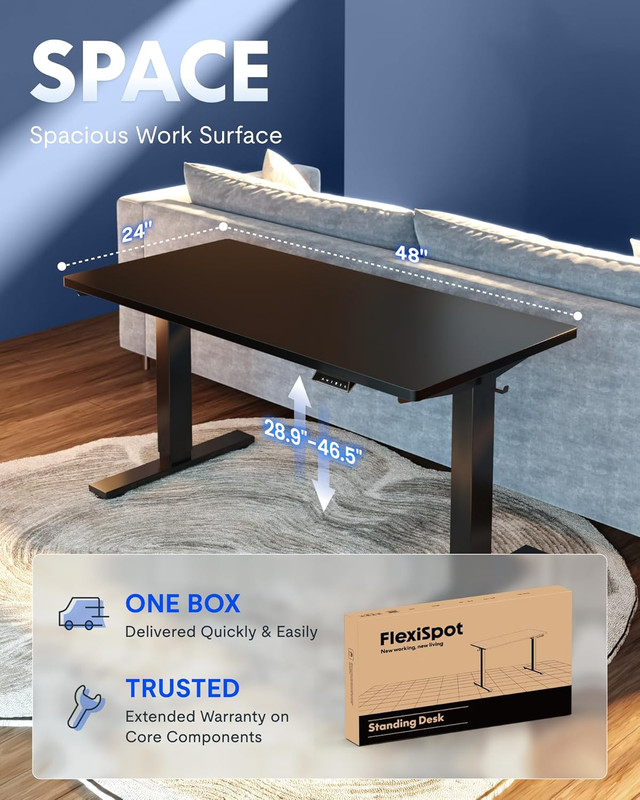 Electric Adjustable Standing Desk, 48"x24", 4 Memory Presets, 176 LBS Capacity gallery