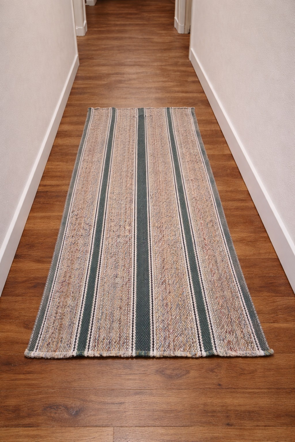 Handwoven Rag Rug Runner 23x62 Farmhouse Cottage Stripe Green Primitive gallery
