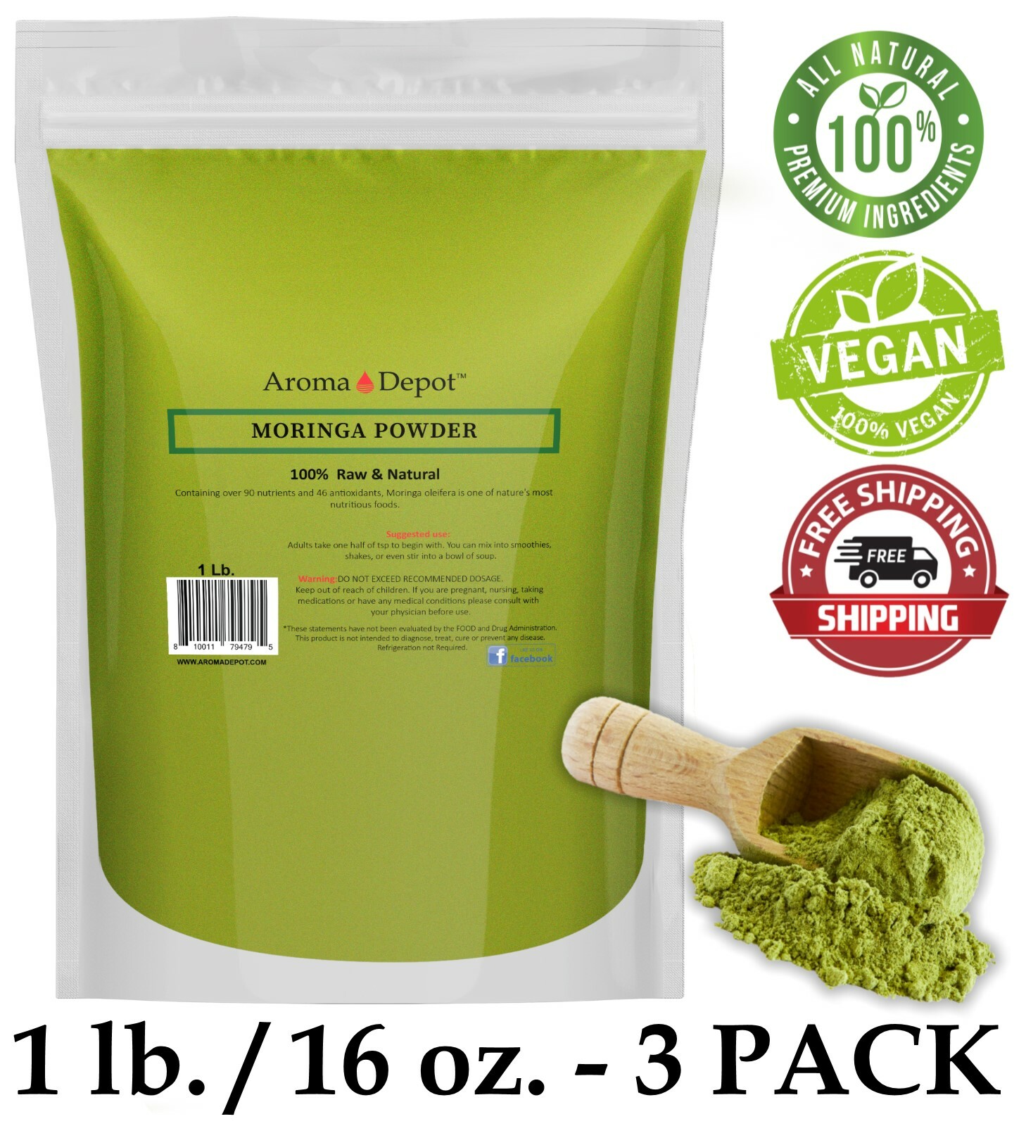 Moringa Leaf Powder 3 lbs. (x3 Individual -1lb) 100% Pure Natural oleifera 3PACK gallery