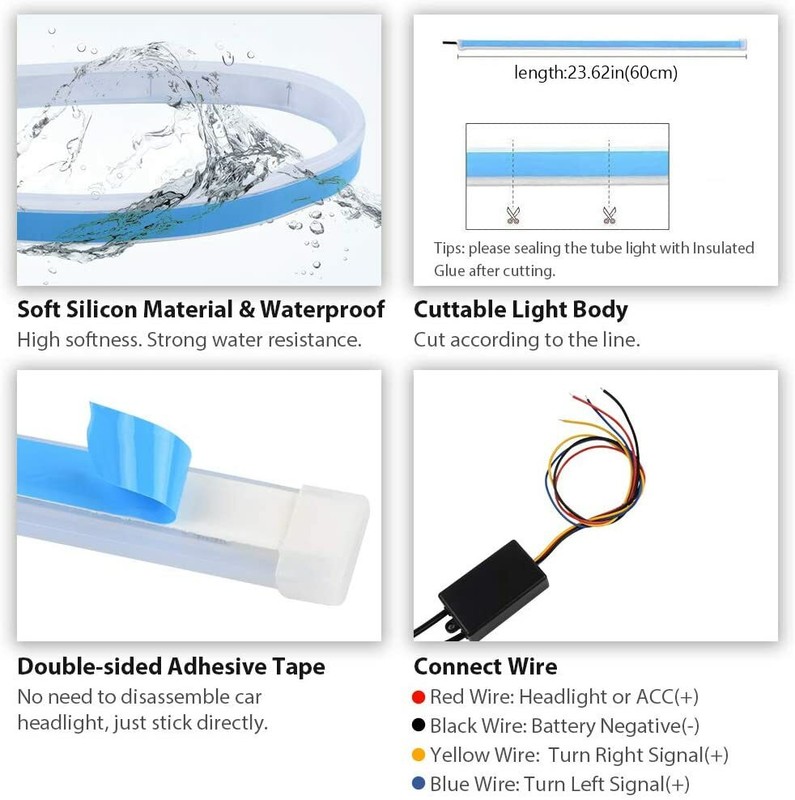 60CM 24in RGB Flexible LED Headlight Strip Decorative Lamp Turn Signal Lights gallery