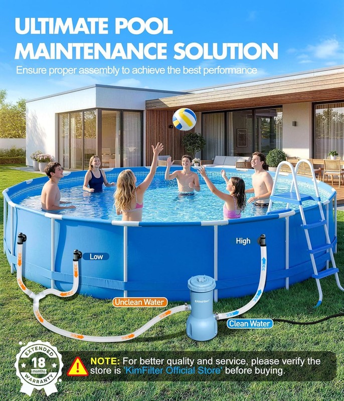 KimFilter Pro 1000 GPH Above Ground Pool Cartridge Filter Pump System Blue gallery