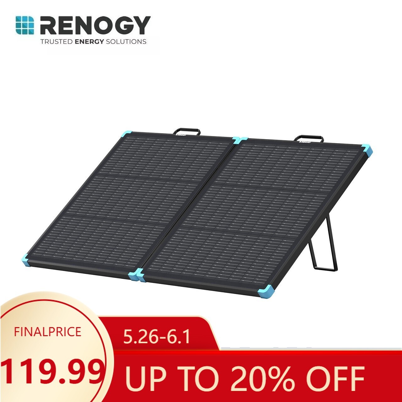 Renogy 100W Lightweight Portable Solar Suitcase Foldable Solar Panel Outdoor gallery