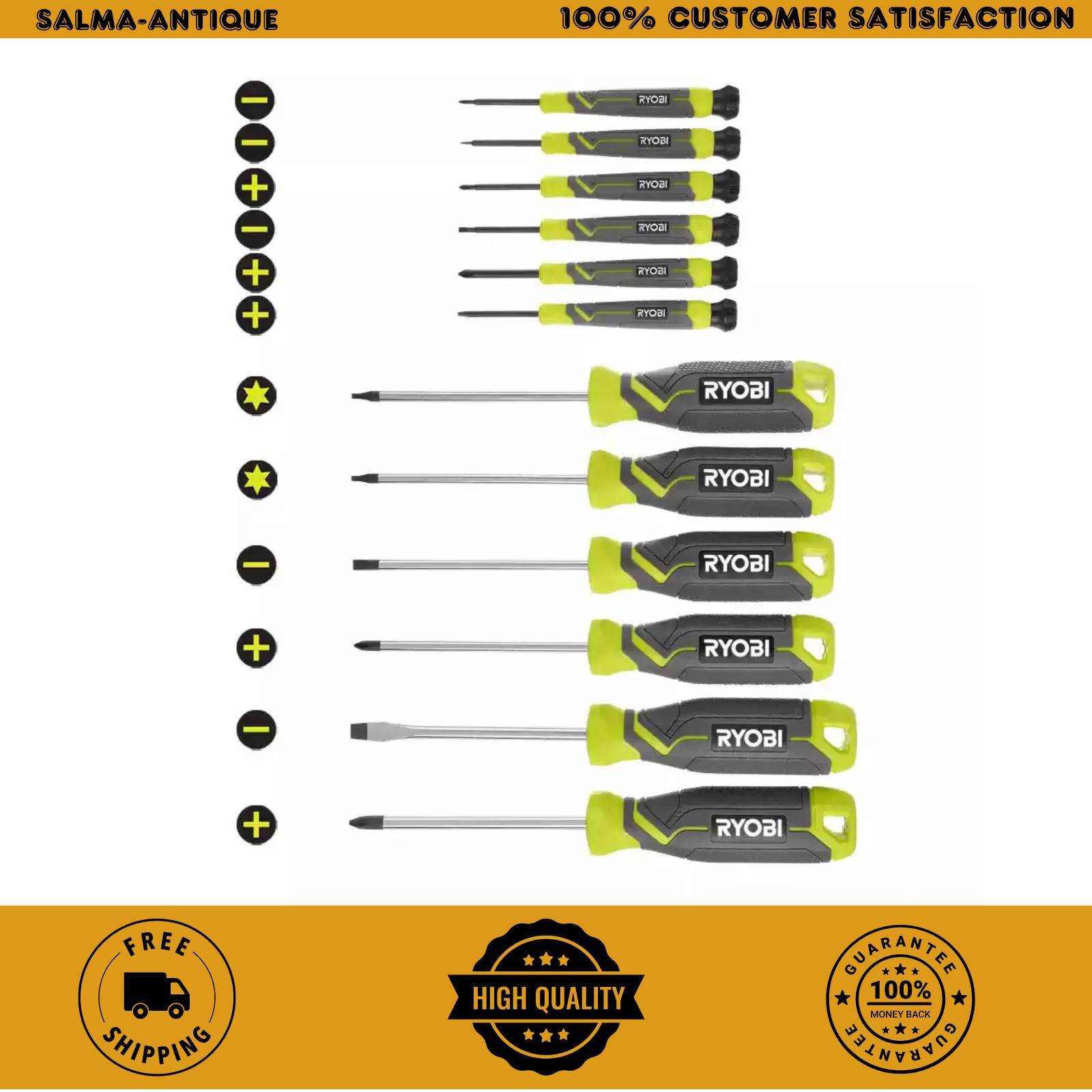 Screwdriver Set (12-piece) With Cushion Grip Handles , Precision Ryobi Kit Tip gallery