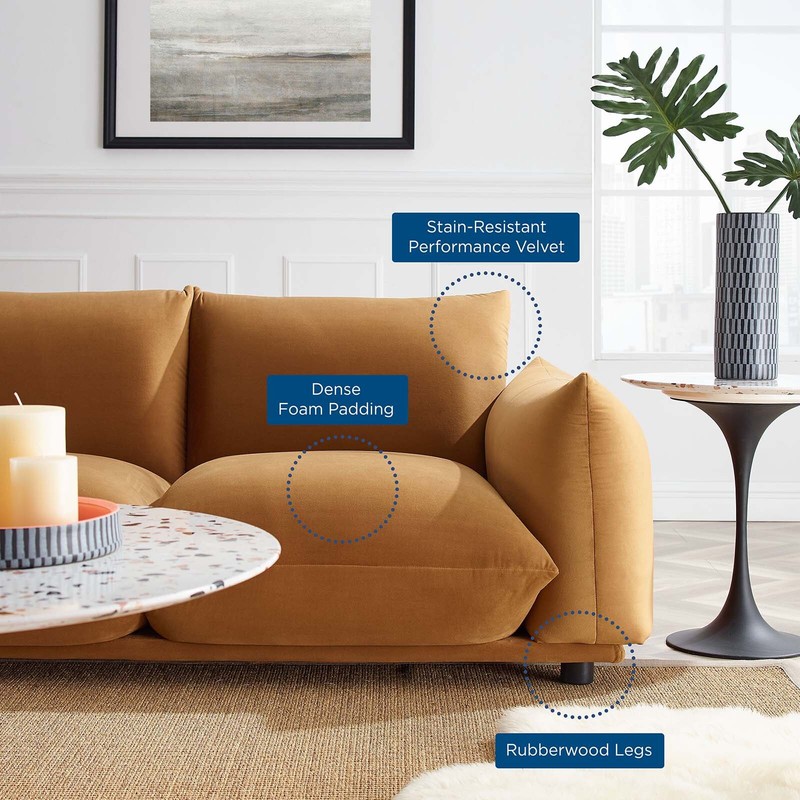 Modway Copious Plush Performance Velvet Sofa in Cognac gallery