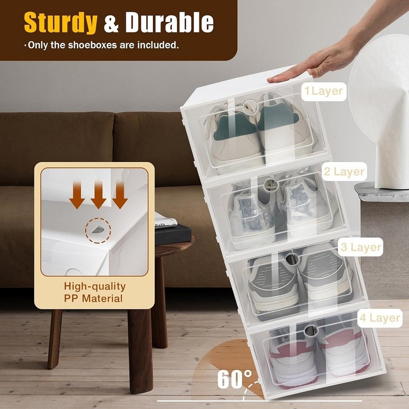 12 Pack Clear Shoe Storage Box Stackable Plastic Organizer Drop Front Container gallery