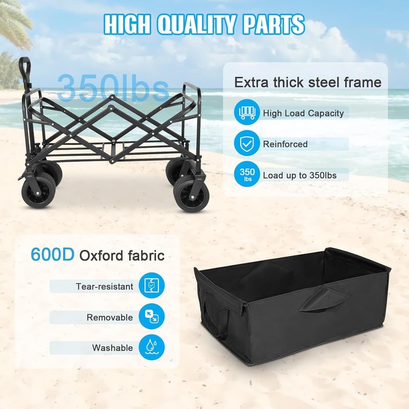 Utility Folding Wagon with Big Wheels - 350 lbs Capacity, Adjustable Handle gallery