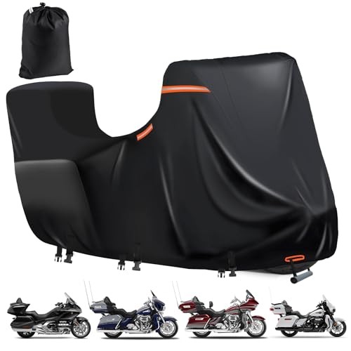 Waterproof Motorcycle Cover with Side+Top Box,600D Top Box(118"x44"x56") Black gallery