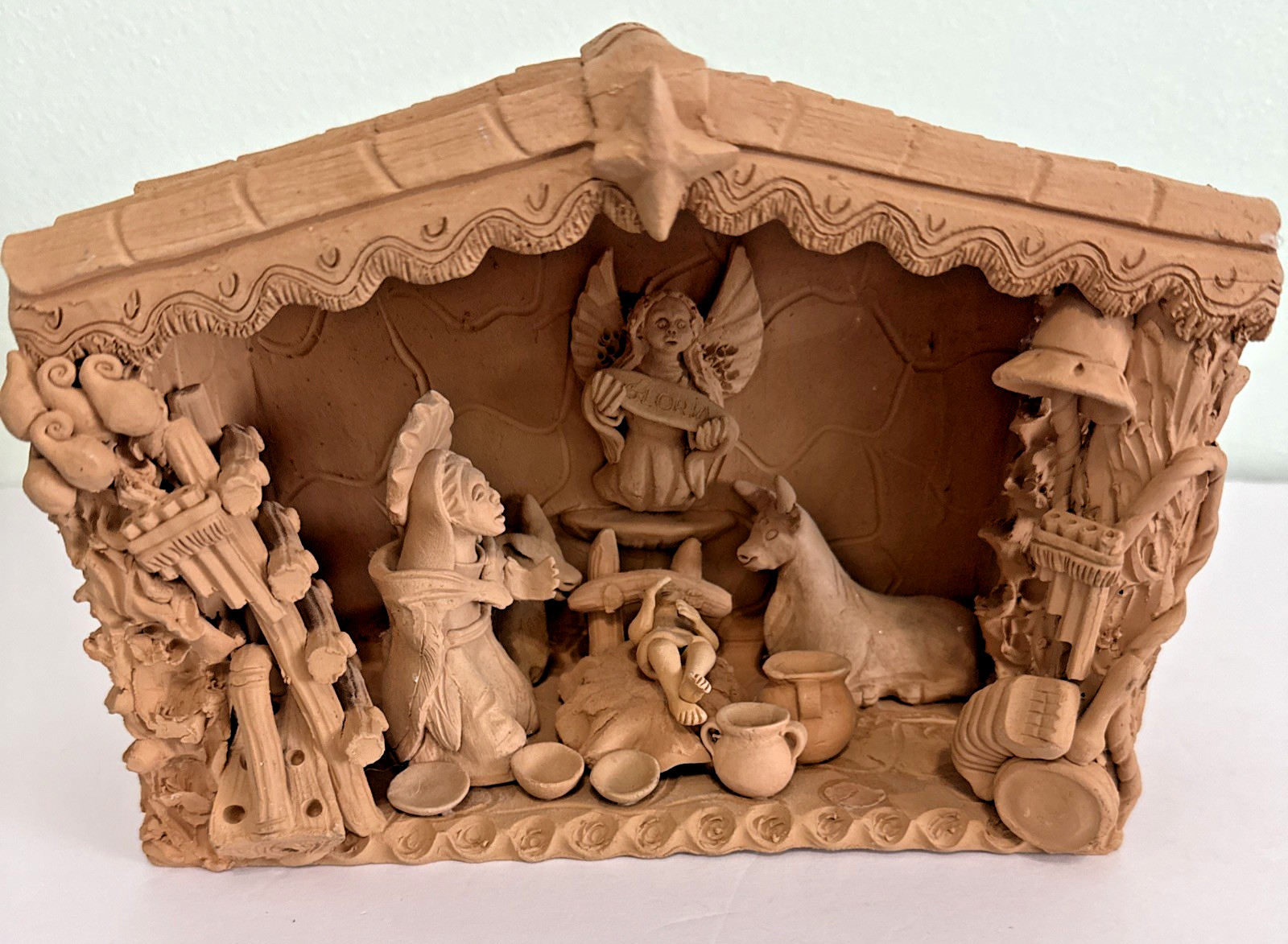 Handmade Terracotta Nativity Scene Christmas Village Figures Angel & Animals gallery
