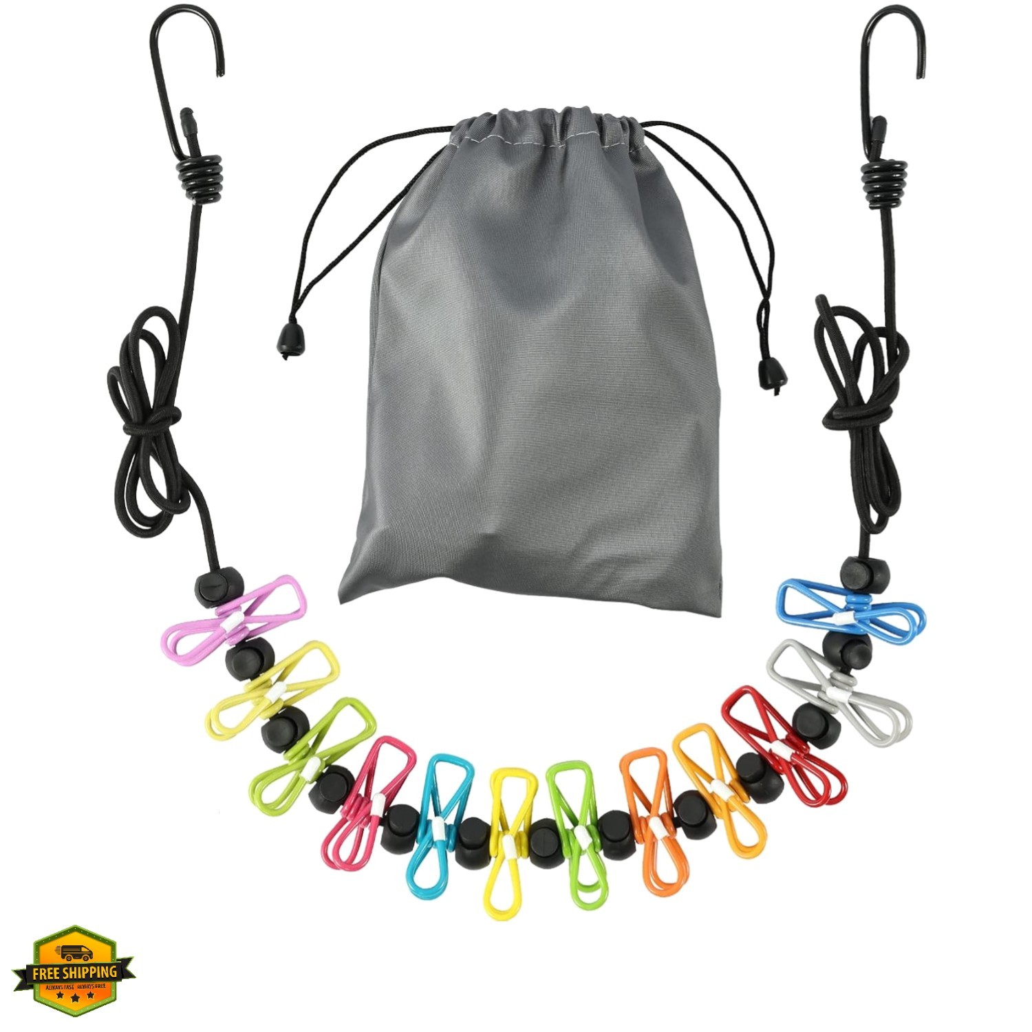 Retractable Portable Clothesline for Travel, Clothing line with 12 Clothes Cl... gallery