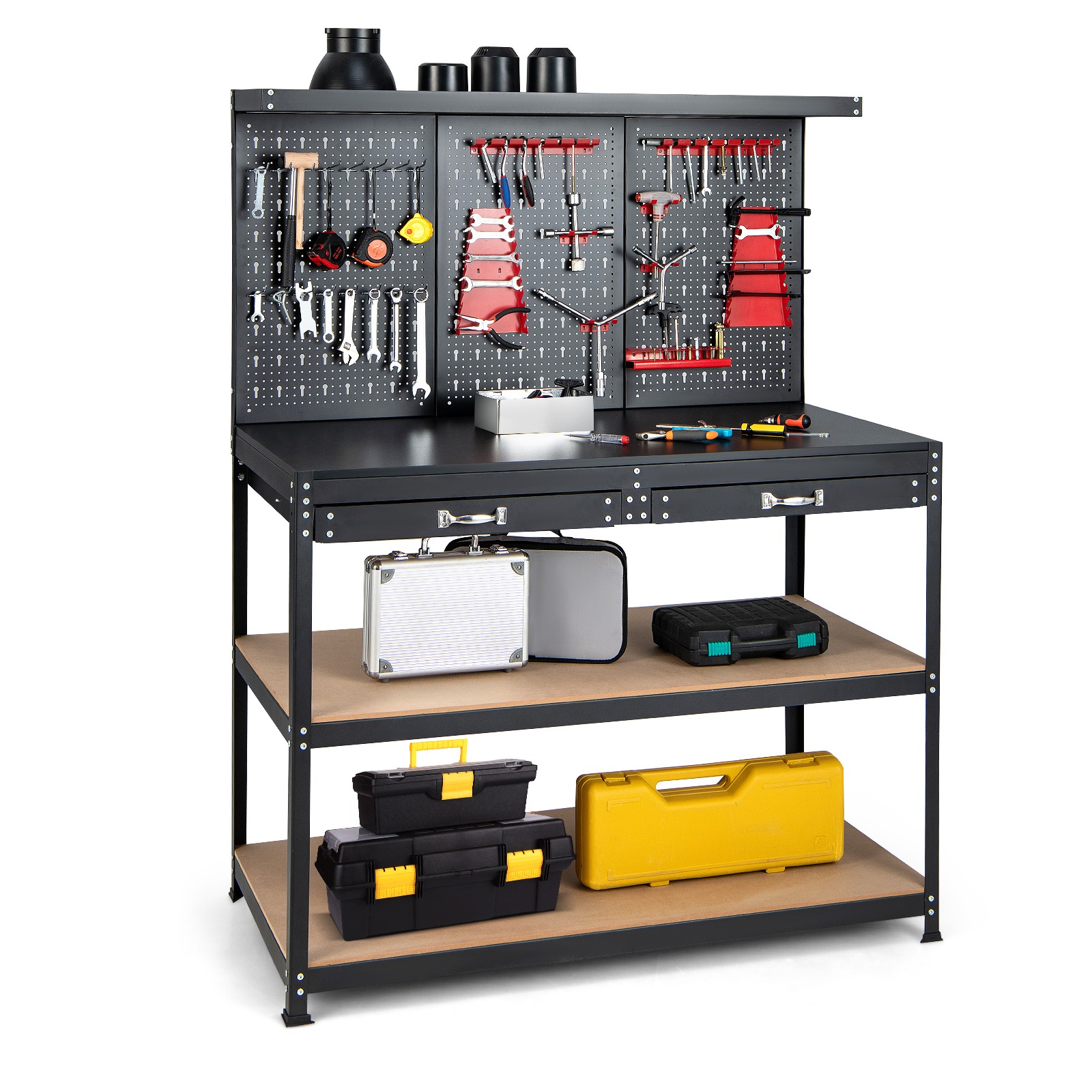 48" Workbench Multipurpose Garage Worktable w/ Peg Board Hook Kit & Drawers gallery