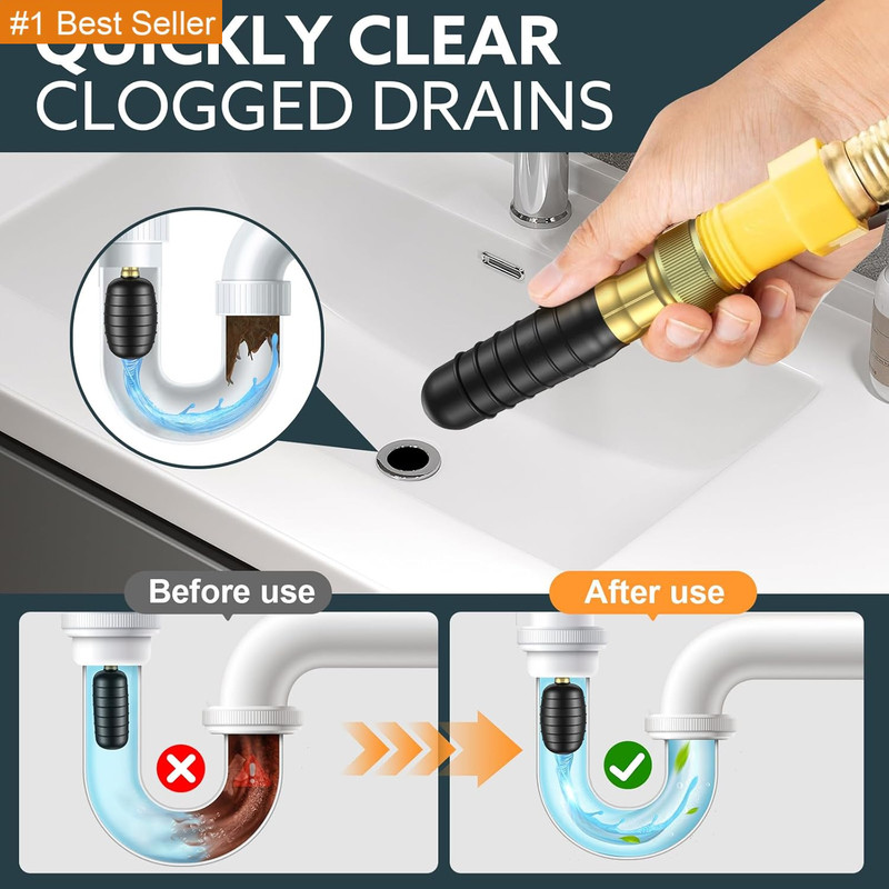 3-Pack Drain Bladder Kit, Water-Powered Rubber Drain Cleaning Bladder, Fits 1 to gallery