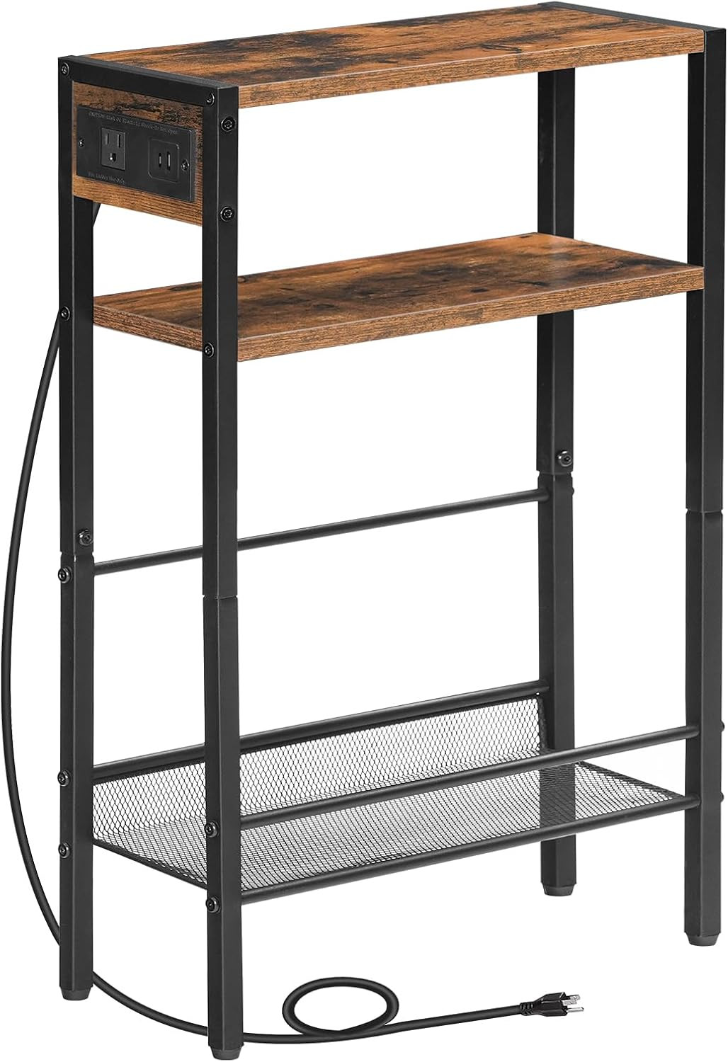 Small Narrow Side Table with Charging Station, Skinny End Table for Small Spaces gallery