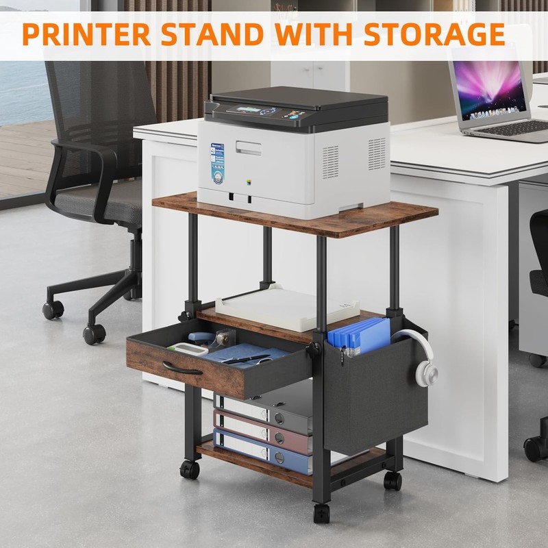 22"x15" Large Printer Stand with Drawer, 3-Tier Rolling Table Cart gallery