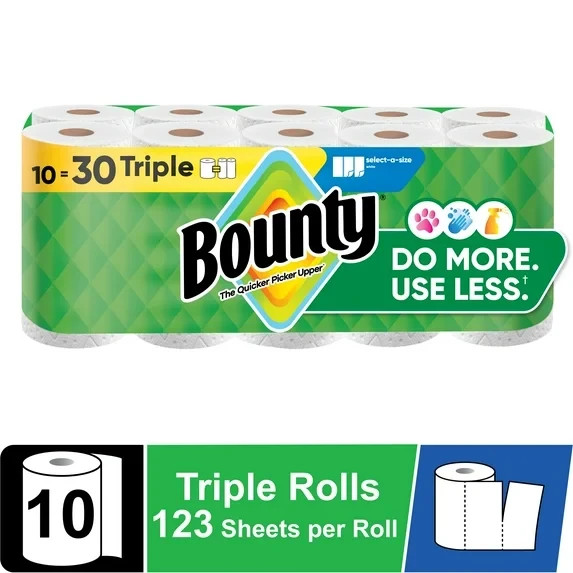 Bounty Paper Towels Select-A-Size White, 10 Triple Rolls, 123 Sheets Per Roll gallery