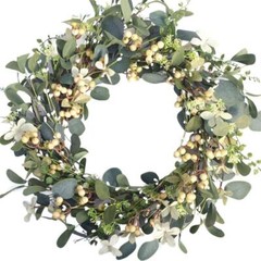 Artificial Green Leaf Eucalyptus WreathBerry Wreath for SpringSummer Front Do…