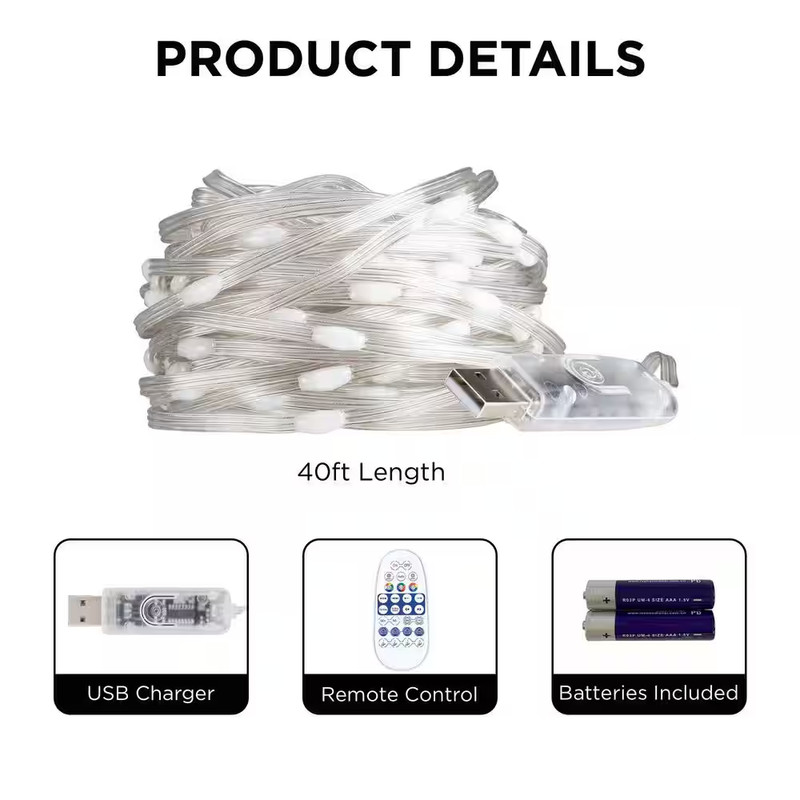 40 Ft. USB Powered Sound Reactive RGBIC Dot Lights with 28Key Remote Control gallery