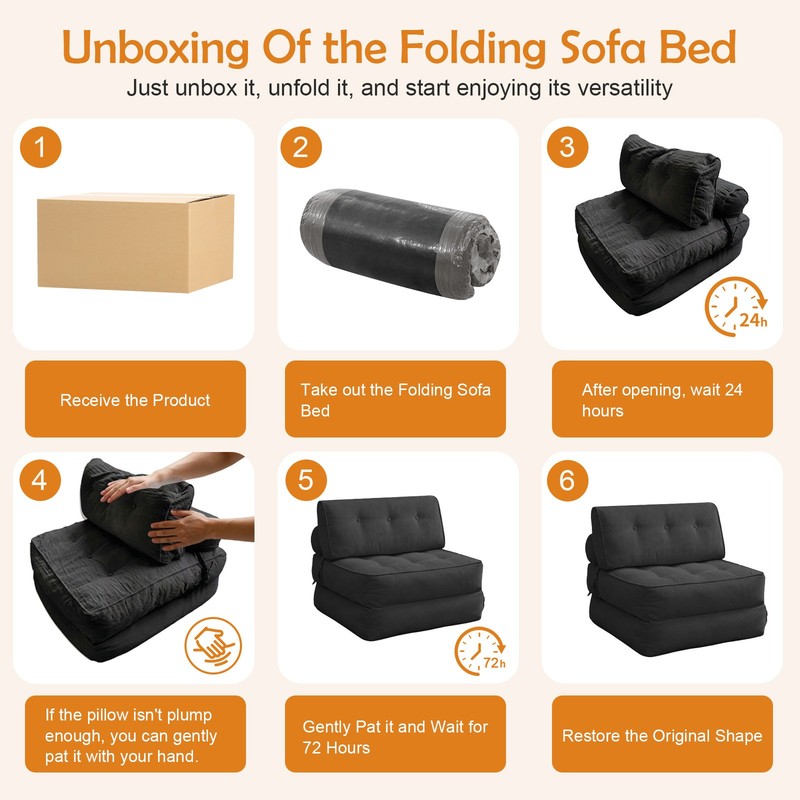 Folding Sofa Bed, Convertible Sleeper Chair with Pillow Foldable Mattress Black gallery