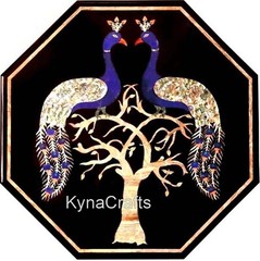 Black Marble Coffee Table Top Peacock Pattern Inlay Work Corner Table for Office