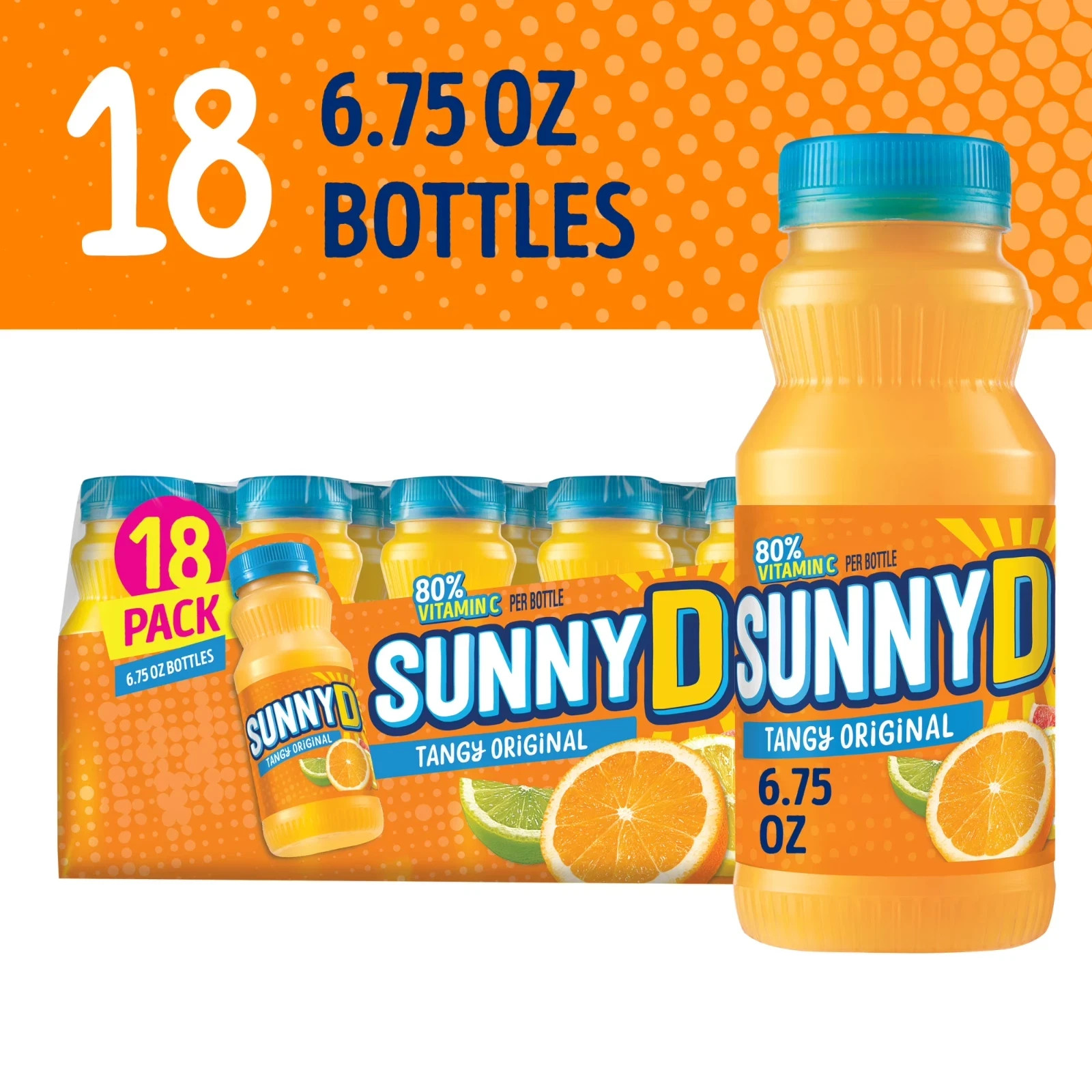 SUNNYD Tangy Original Shelf Stable Orange Juice Drink, 18 Count, 6.75 fl oz Bott gallery