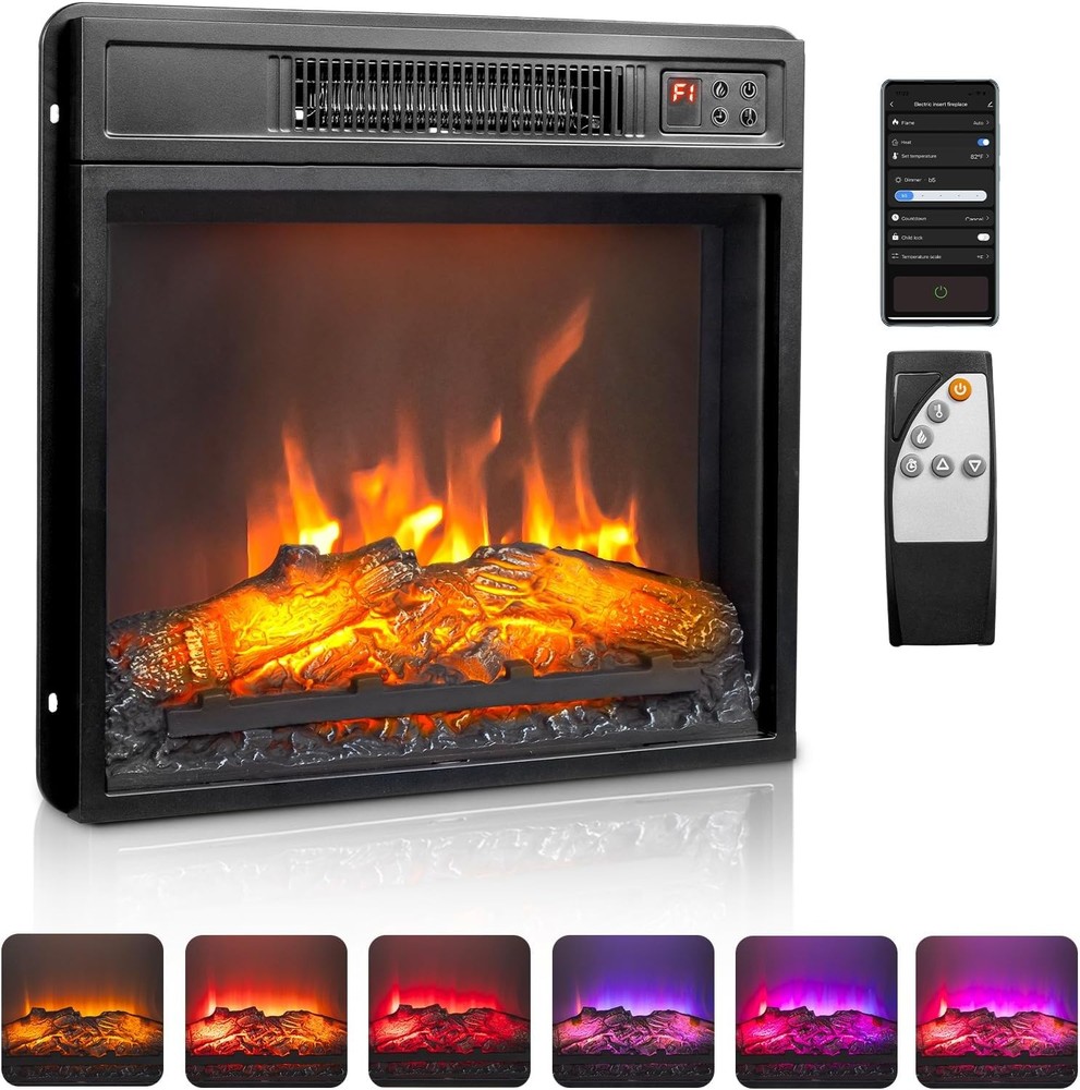 18 inch Electric Fireplace,6 Flame Modes Heater Insert with Remote Control 1400W