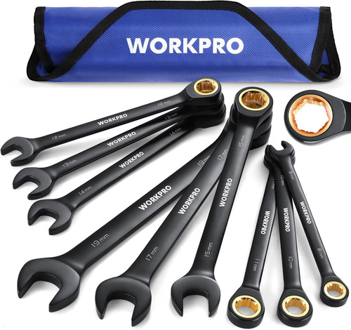 WORKPRO 9-Piece Anti-Slip Ratcheting Combination Wrench Set, Metric Black gallery