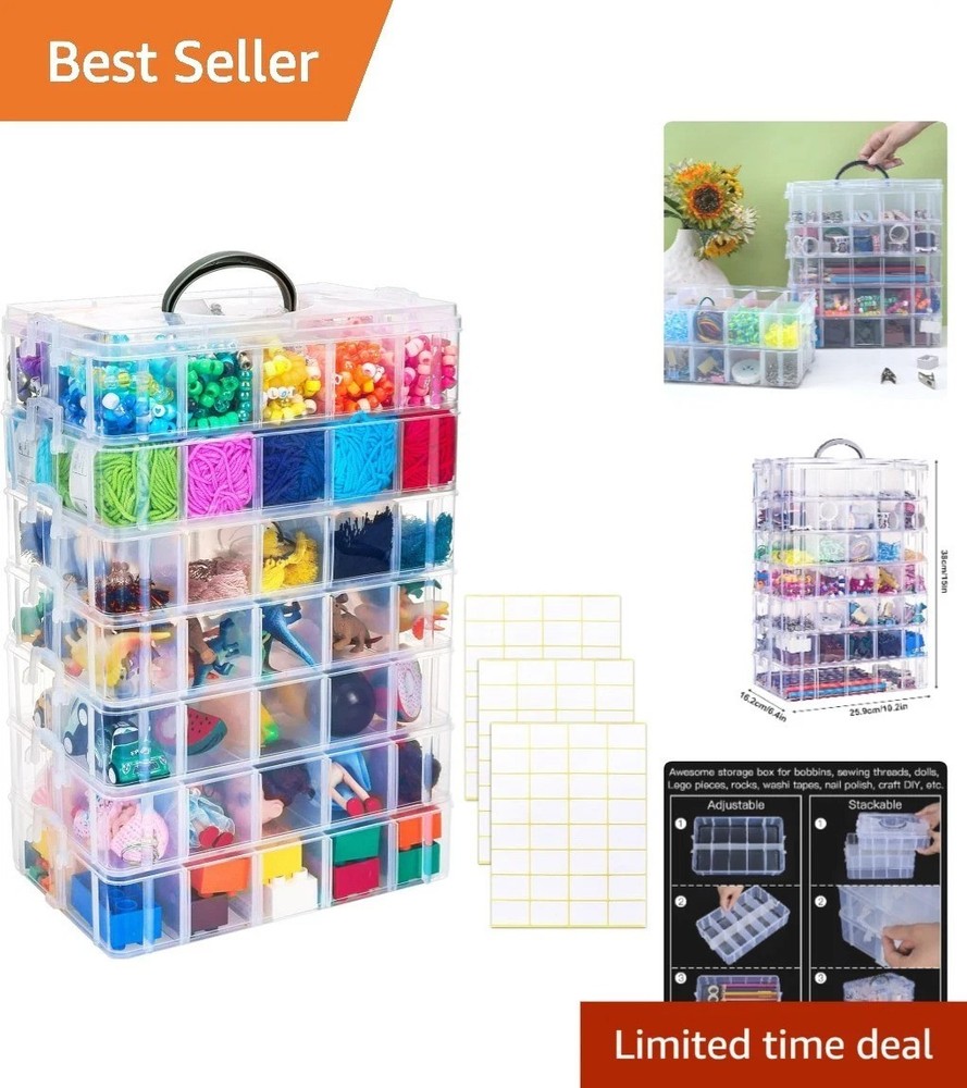 7-Tier Stackable Storage Box with 70 Compartments for Arts & Crafts Organization