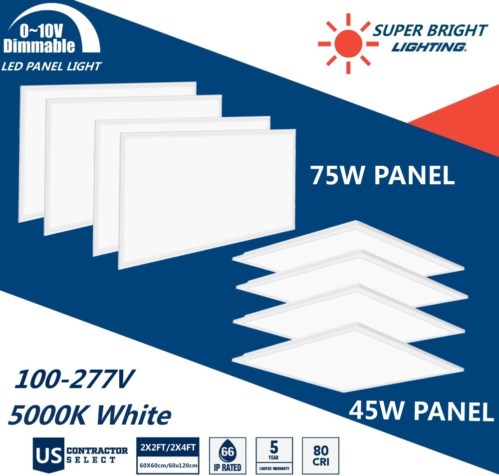 2x2 FT 2x4 FT LED Flat Panel Light, Backlit Drop Ceiling Lights, 0-10V Dimmable gallery