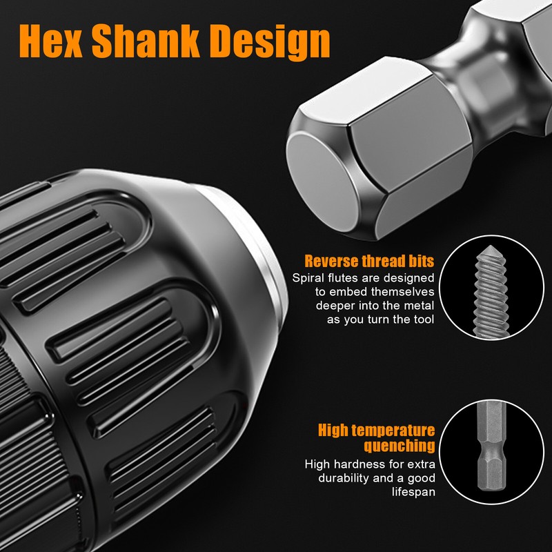 12Pcs Stud Screw Extractor Remover 1/4" Inch Hex Shank Damaged Bolt Easy Out Set gallery