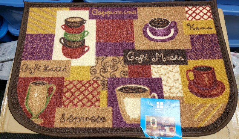 PRINTED NYLON RUG (nonskid latex back) (20" x 30") D shaped, COFFEE TYPES, ESH gallery