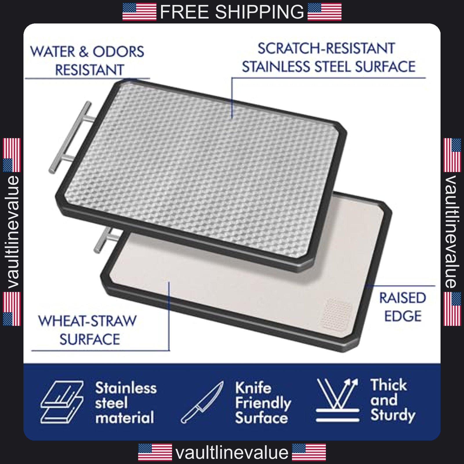 Stainless Steel Cutting Board 16x11 inch double sided food-grade wheat straw gallery