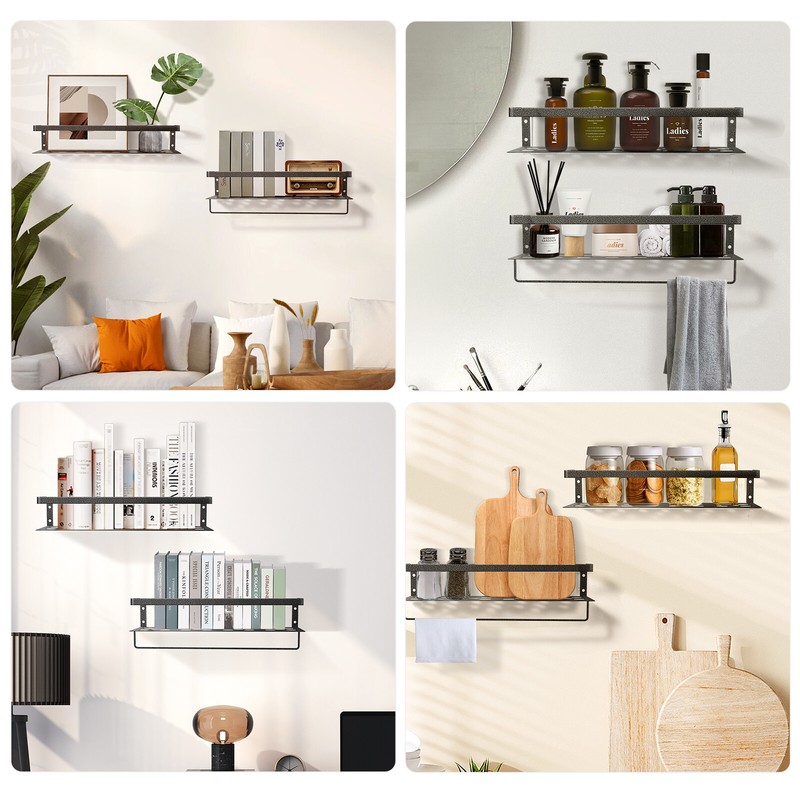 2PCS Floating Shelves Spice Rack Wall Mounted Storage With Towel Bar Kitchen gallery