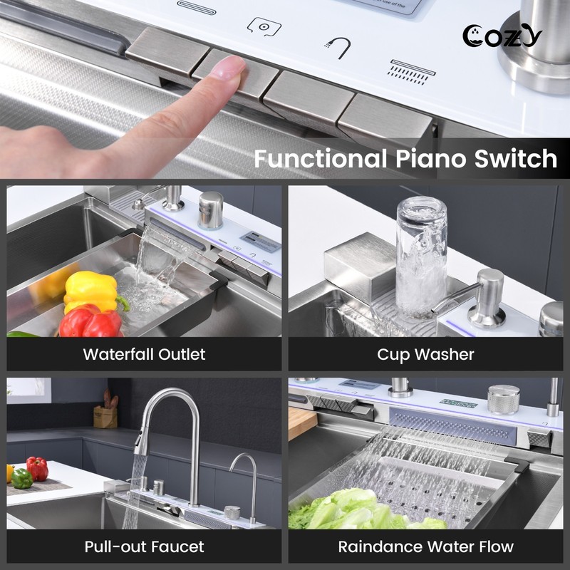 Cozy 33x22" Multifunctional Overmount Sink Faucet Combo Brush Nickel NEW MODEL gallery