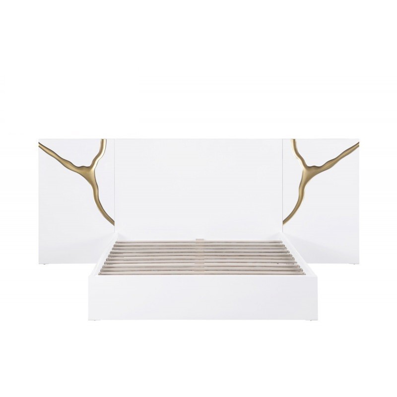 Luxury White High Gloss 1pc Platform Bed w/ Gold Vein Accent - California King gallery