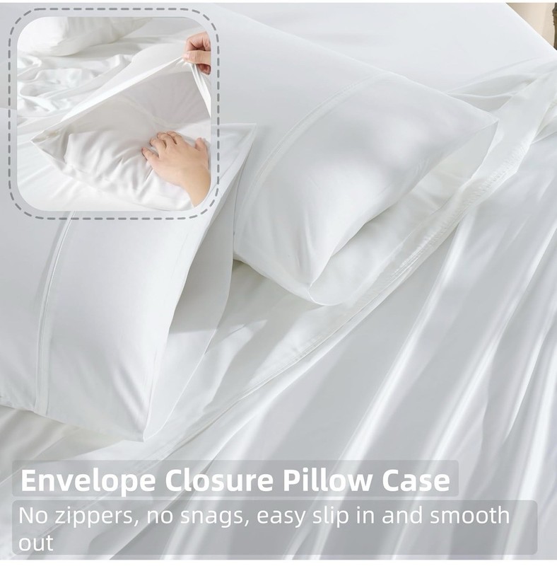 GOKOTTA 4-Pcs California King Sheet Set,100% Rayon From Bamboo 16” Pocket White gallery