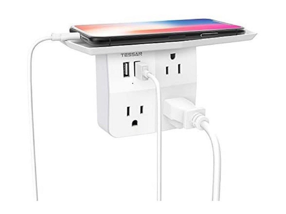 Tessan Wall Extender Charger with Shelf 2 USB Port 3 Outlet Instructions gallery