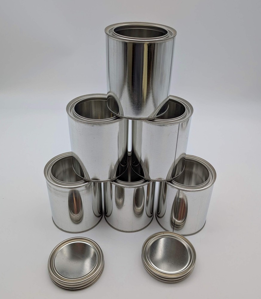 Empty Quart Paint Cans w/ Lids Metal Unlined 4.85" H 4.25" D Pack of 6