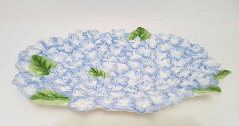 Williams Sonoma Figural Hydrangea Platter 15.5" NEW Stoneware Blue Flower Summer gallery