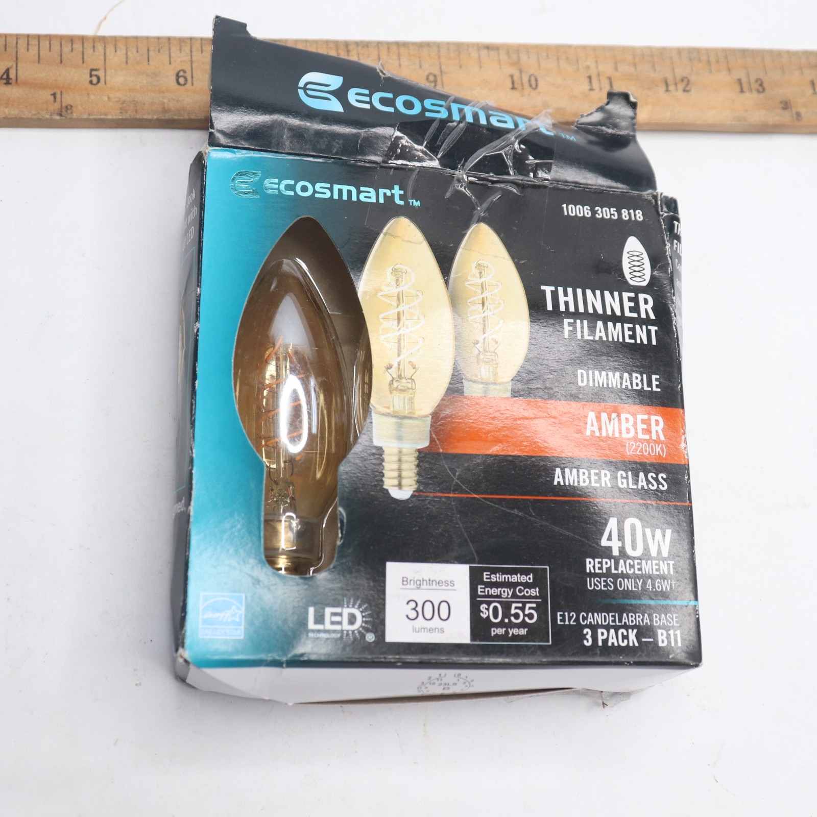 (3-Pk) EcoSmart Candelabra Fine Bendy Filament LED Bulb Dimmable B11 40W Eqv gallery