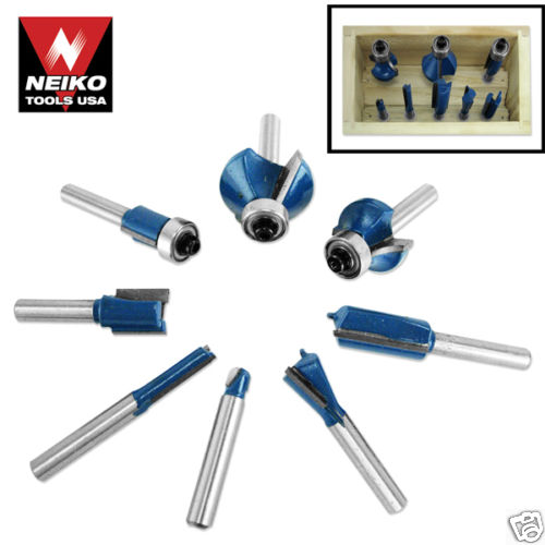 9pc TUNGSTEN CARBIDE ROUTER BIT SET STRAIGHT ROUND OVER gallery