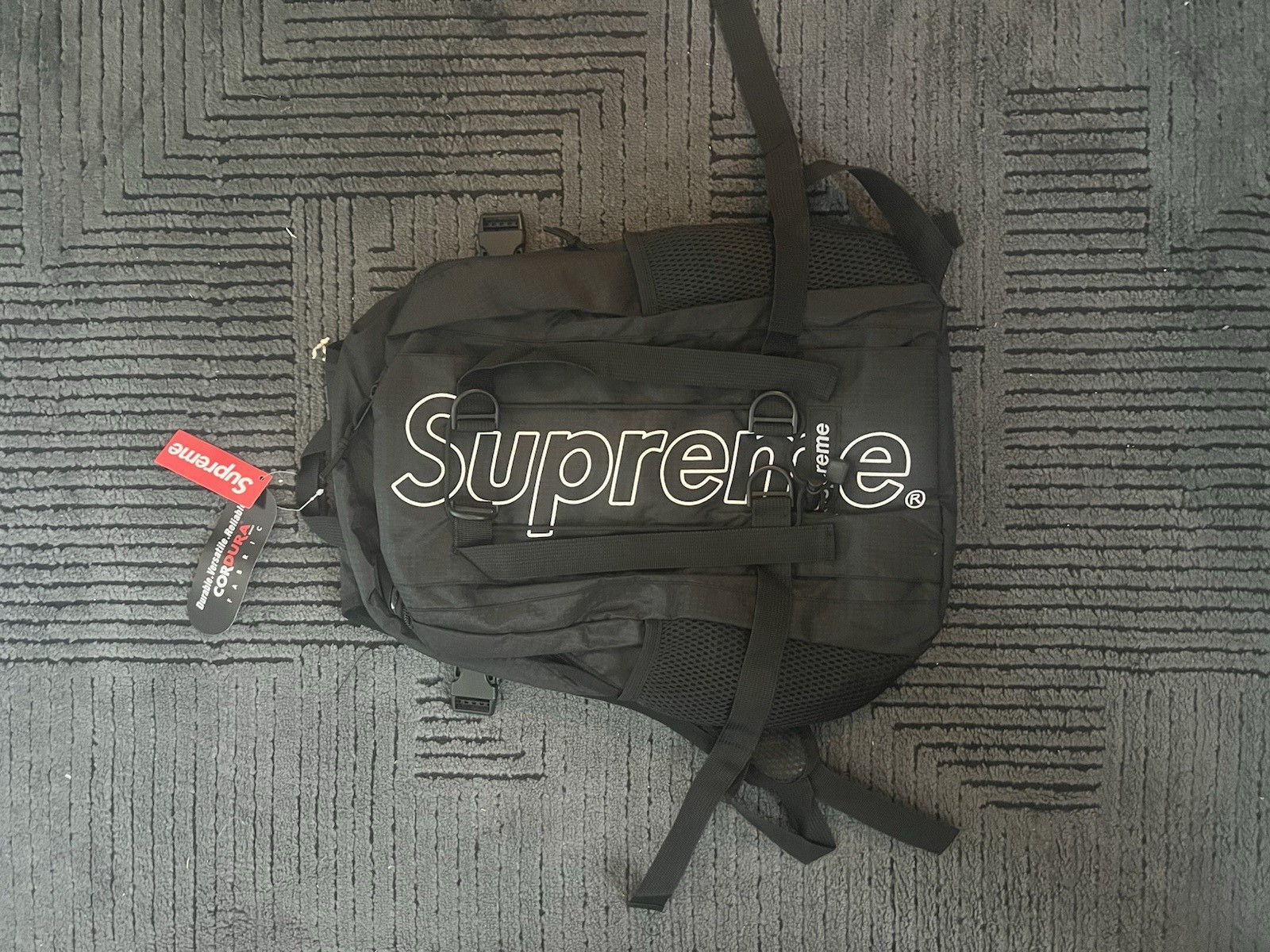 Supreme Black Nylon Backpack 15L Zip Closure Logo Padded Adjustable Straps