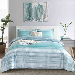 Faincy King Size Comforter Set Blue Grey And Teal Striped Pattern Print