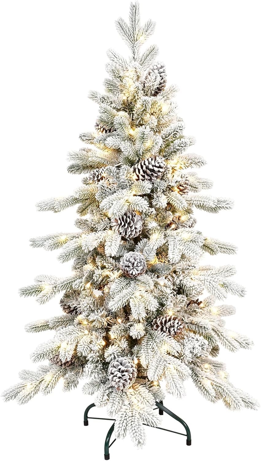 4-9Ft PreLit Snow Flocked Christmas Tree Artificial Skinny Pencil Fir Xmas Tree gallery