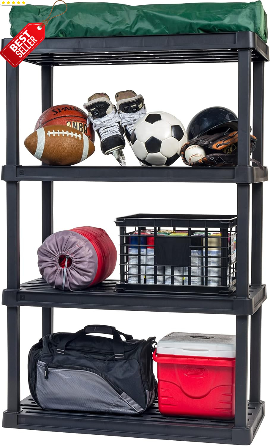IRIS USA 4-Shelf Plastic Storage Shelves 600Lb 56Hx36Wx18D Black US gallery