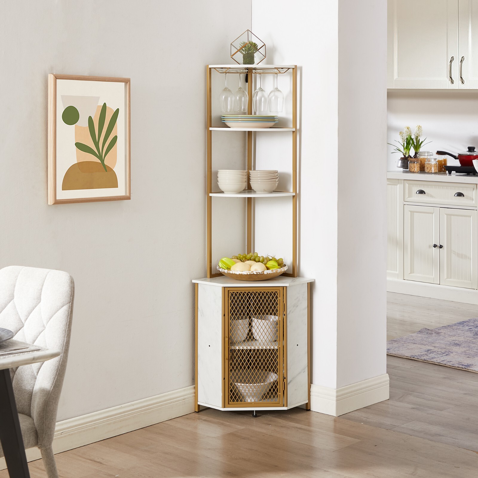 VECELO 5-Tier Corner Shelf Tall Storage Cabinet Display Shelves with Wine Rack gallery