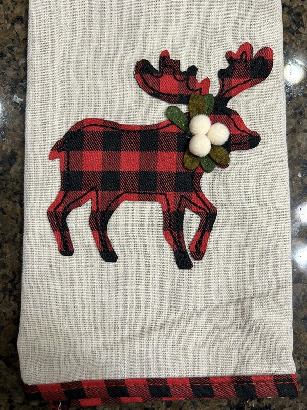 NWT Robert Stanley beige red black plaid Deer Christmas hand Towels 16" x 26" gallery