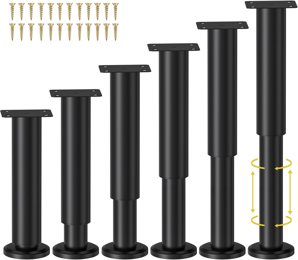 6 Pcs Adjustable Height Bed Support Legs for Bed Frame/Bed Center Slat, Metal Ad